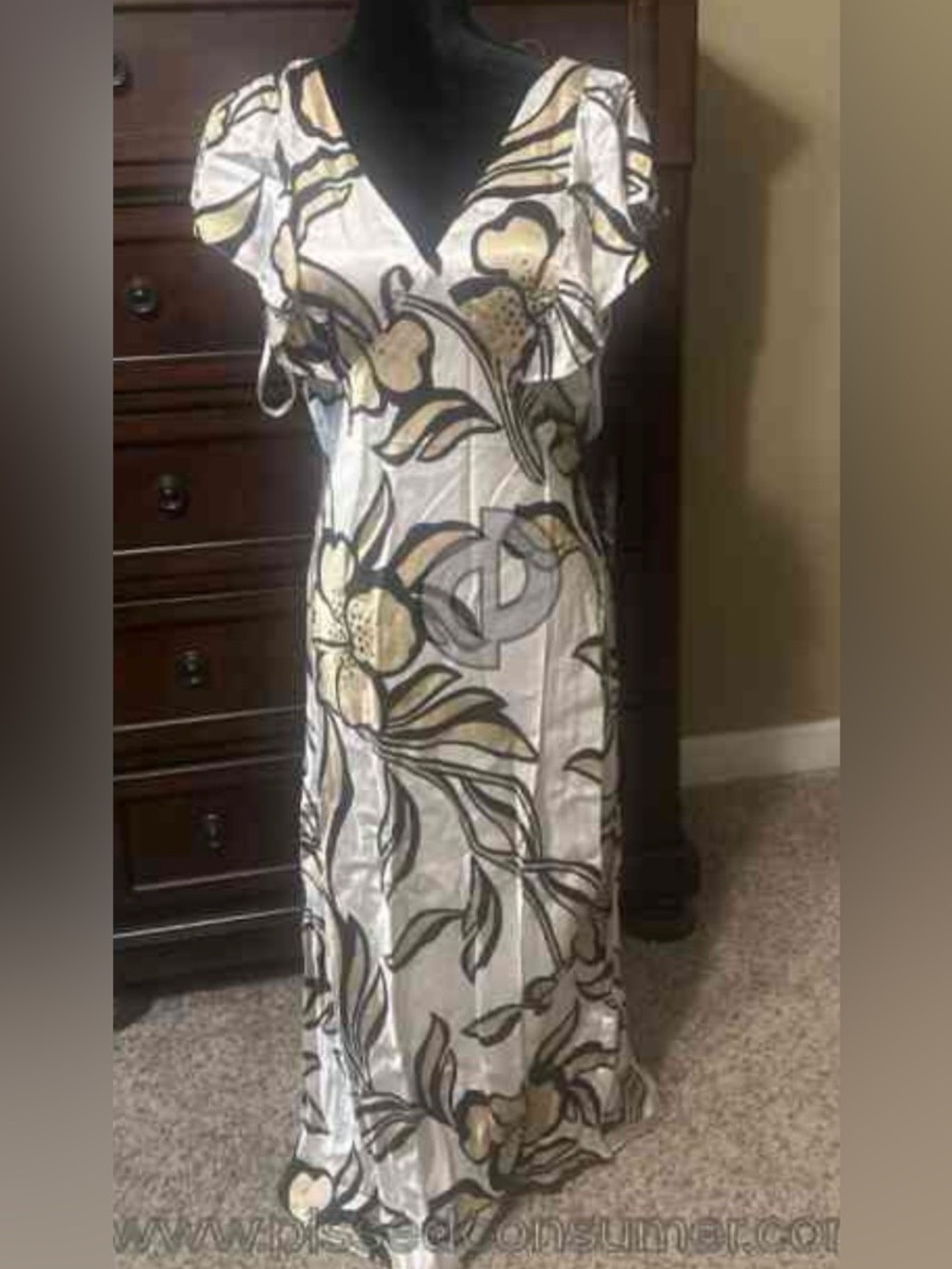 White House Black Market Cream Maxi Dress with Black and Tan Floral Print - Picture 2 of 12